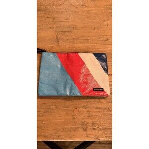 Rareform Clarke Clutch Pouch Repurposed Billboard Vinyl Cosmetic Bag Blue